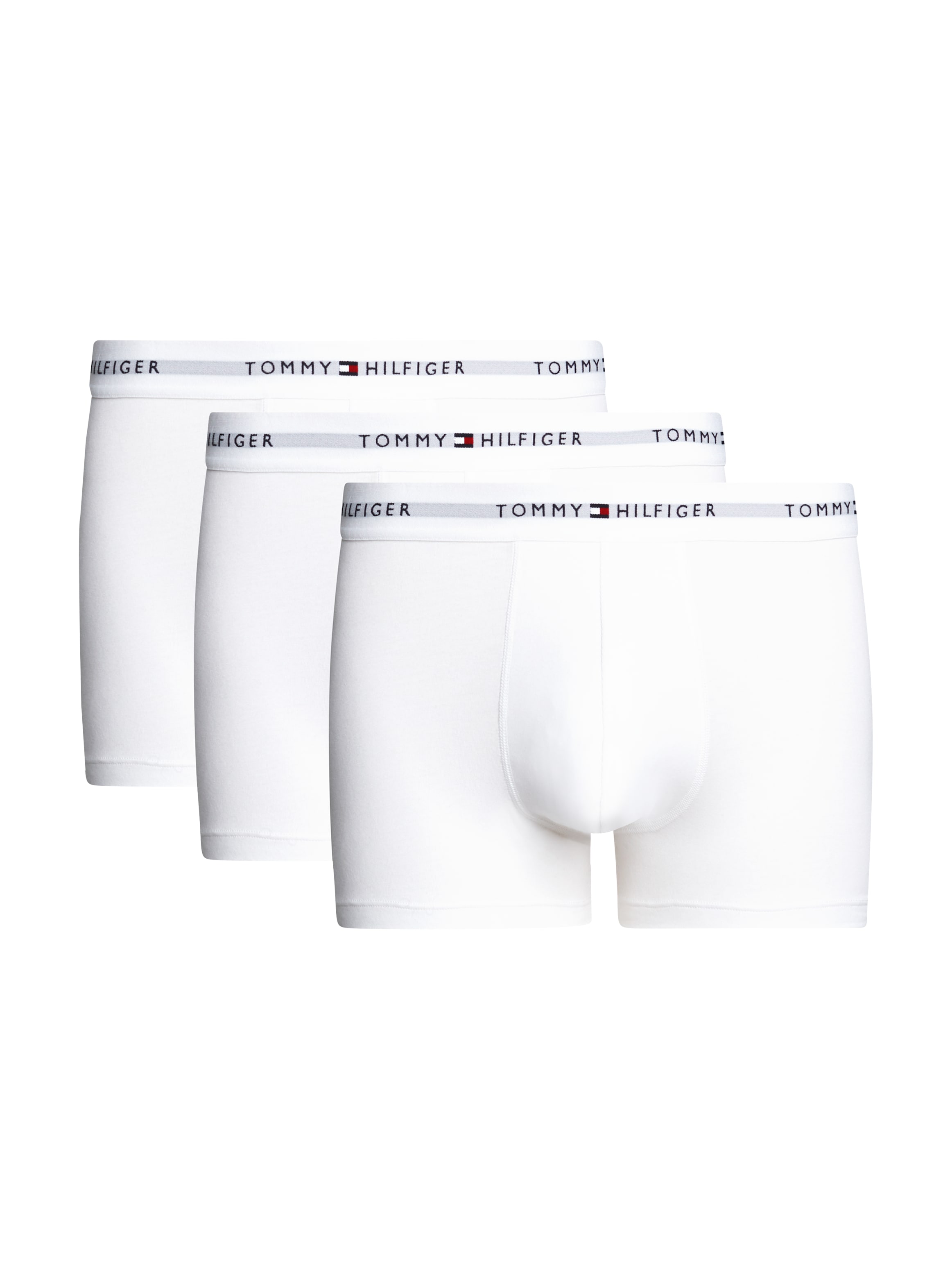 Boxer "TRUNK 3 PACK", Herren, Gr. M (50), 3 Stk., weiß (weiß, weiß, weiß), Jersey, Obermaterial: 95% Baumwolle, 5% Elasthan, TOMMY HILFIGER UNDERWEAR, unifarben, körpernah, Unterhosen, mit Logoschriftzug