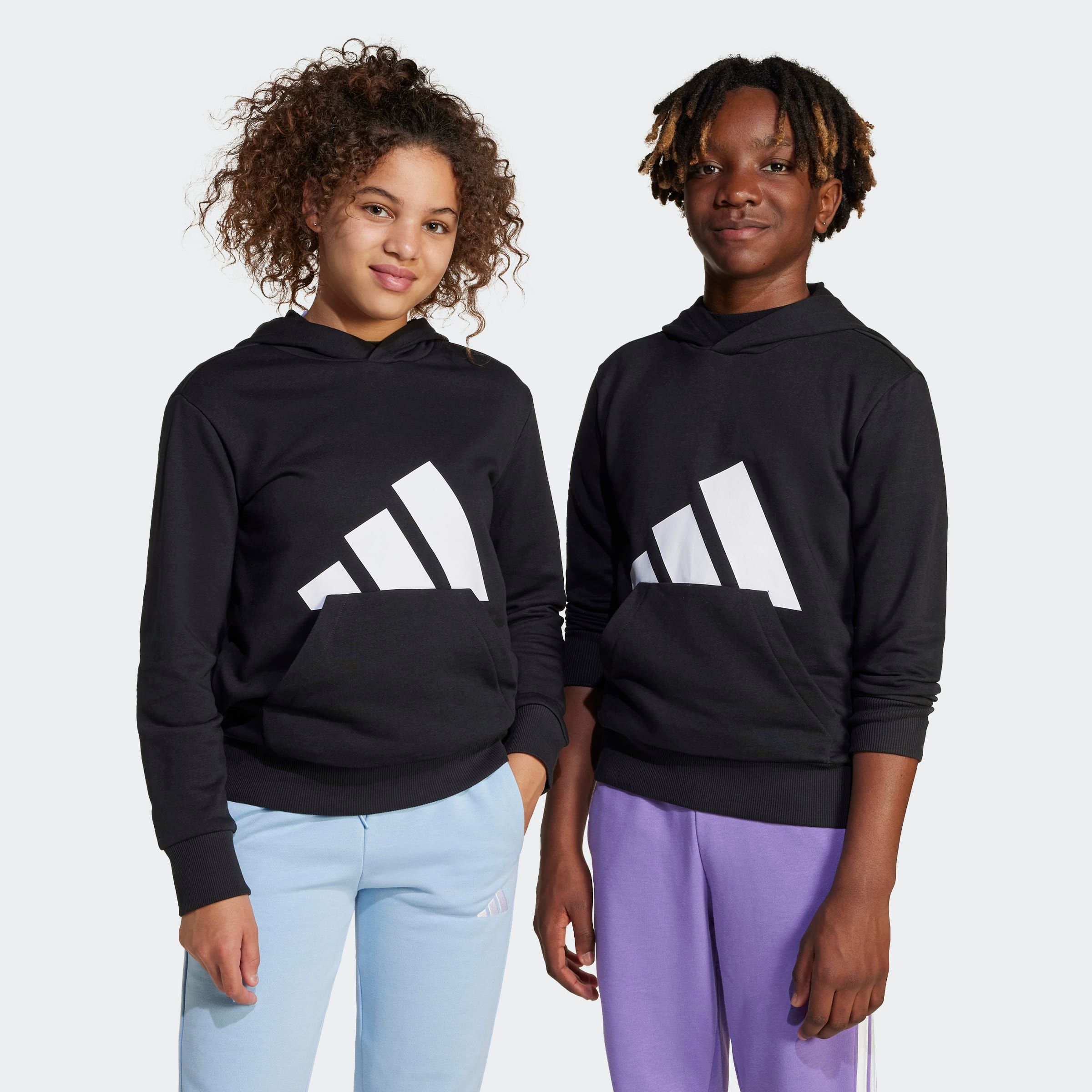 Kapuzensweatshirt ADIDAS SPORTSWEAR "J BL FT HD 280", Kinder, Gr. 176, schwarz-weiß (schwarz, weiß), Obermaterial: 55% Baumwolle, 36% Polyester, 9% Viskose, normal, Rundhals, Sweatshirts Image