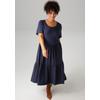 Sommerkleid ANISTON PLUS, Damen, Gr. 48, N-Gr, blau (marine), Single Jersey, Obermaterial: 95% Baumwolle, 5% Elasthan, unifarben, casual, figurumspielend wadenlang, Rundhals, Kurzarm, Kleider, aus elastischer Jersey-Qualität