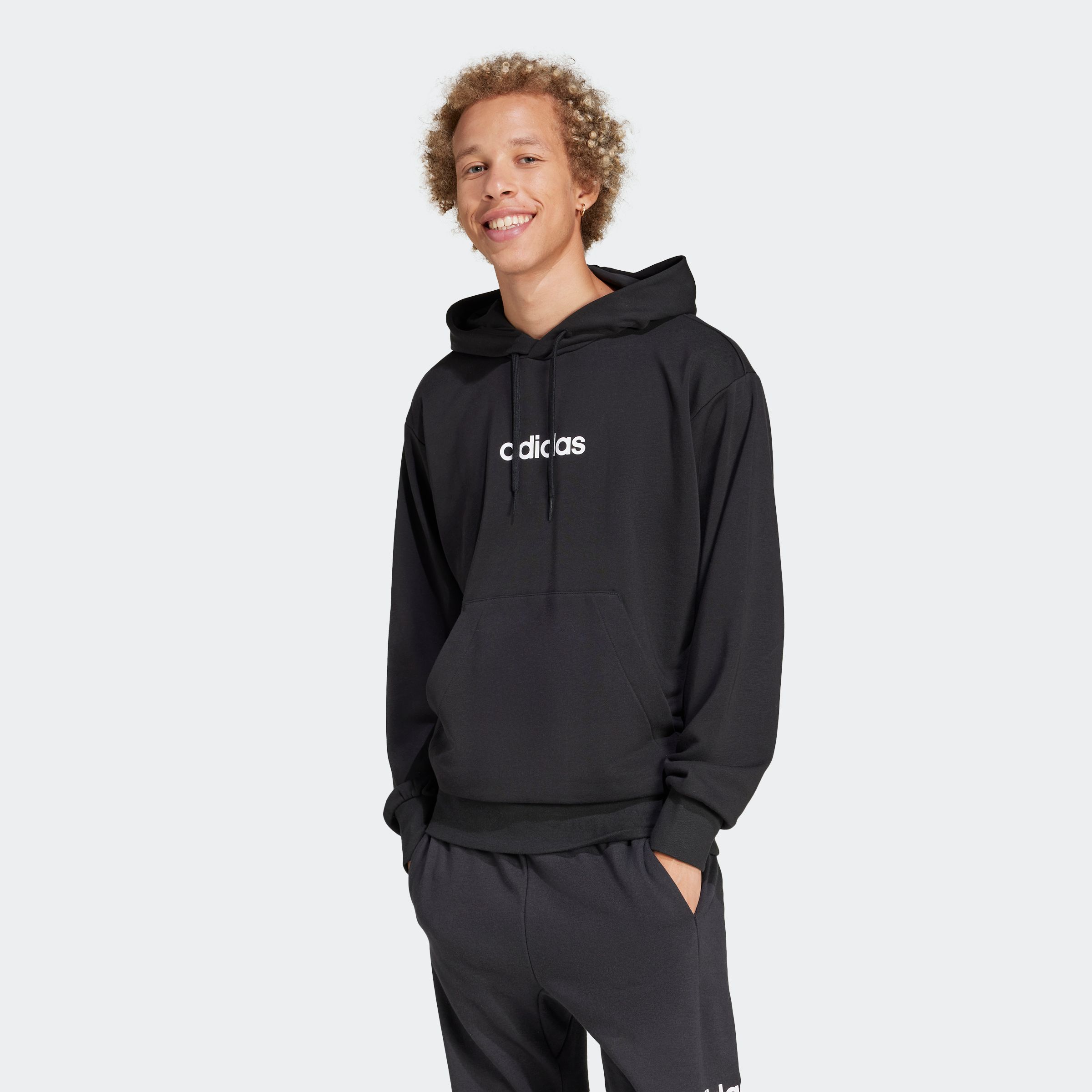 Kapuzensweatshirt ADIDAS SPORTSWEAR "M LIN FT HD", Herren, Gr. XXL, schwarz-weiß (schwarz, weiß), Obermaterial: 55% Baumwolle, 36% Polyester, 9% Viskose, angesetztes Bündchen, Sweatshirts, für Sportmode und entspannte Aktivitäten, ohne Verschluss