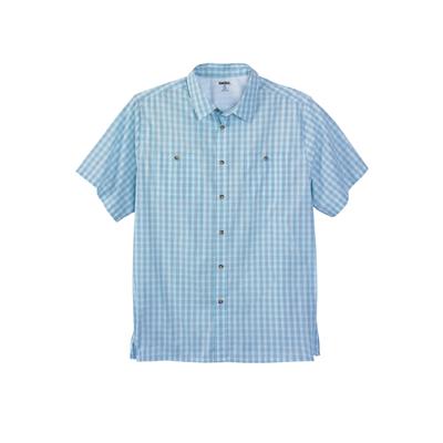 Men's Big & Tall Short Sleeve Printed Check Sport Shirt by KingSize in Blue Check (Size 6XL)