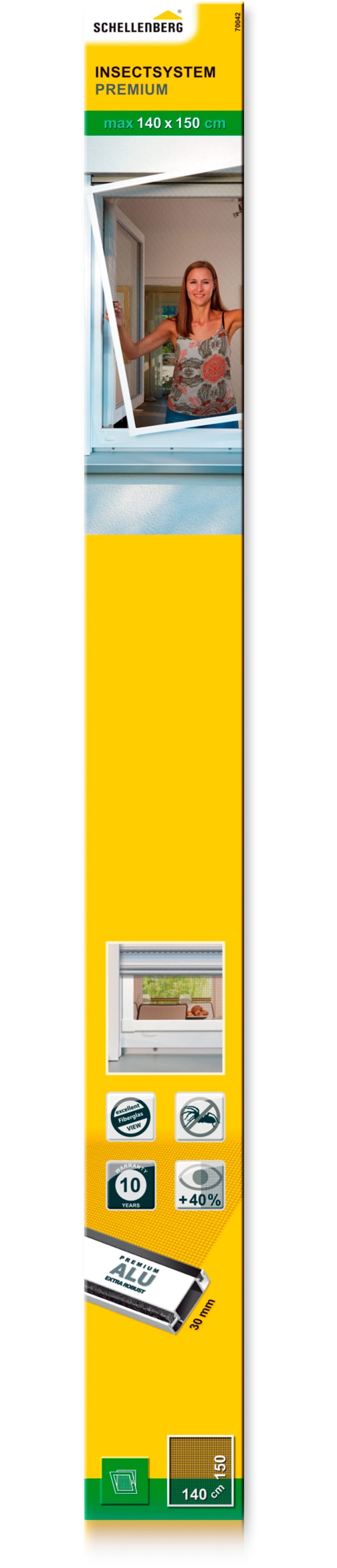 Insektenschutz-Fensterrahmen SCHELLENBERG "Fliegengitter Fenster Premium", weiß (rahmen: weiß gewebe: grau), B:140cm H:150cm, Insektenschutzgitter, mit Rahmen aus Aluminium in anthrazit und weiß, 140 x 150 cm