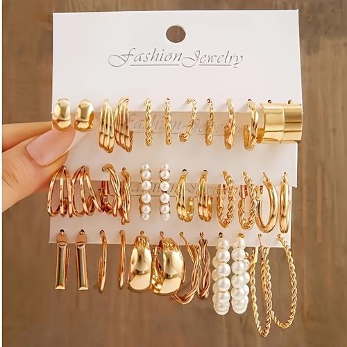 TEMU A Set Of 36 Pieces Of Stylish Circular Earrings For Women With Geometric Wide Design, Elegant And Suitable For , Parties, And Gifts.