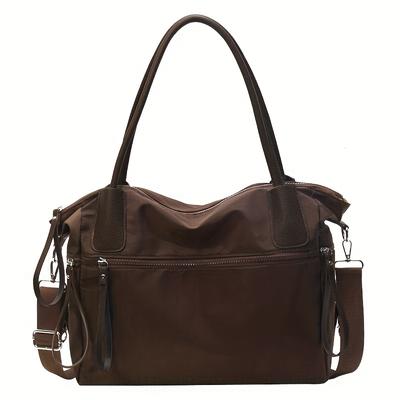 TEMU Large Capacity Ladies Shoulder Bag For Shopping, Multifunctional And Lightweight, Plain Color Crossbody Handbag Image