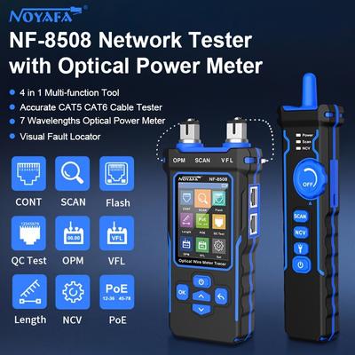 TEMU Noyafa Nf-8508 Network Cable Tester With Optical Poe Multifunctional Wire Rj11 Rj45 Lan Cable Tone Generator Cat6 Ethernet Cable With Ncv, Port Flash, Support Type-c Charging, B Image