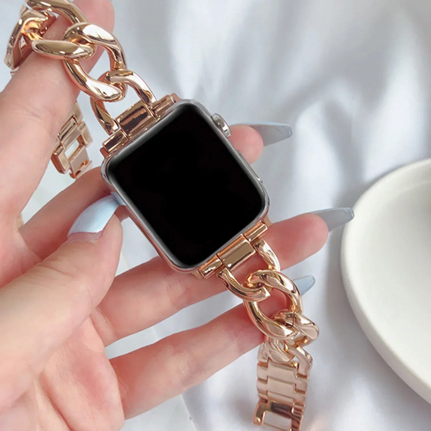 Luxus Gold Uhr Band Edelstahl Frauen Armband Für Apple Watch38 40 42 49 44mm 10 9 8 7 6 5 Für iWatch Ultra Strap correa Image