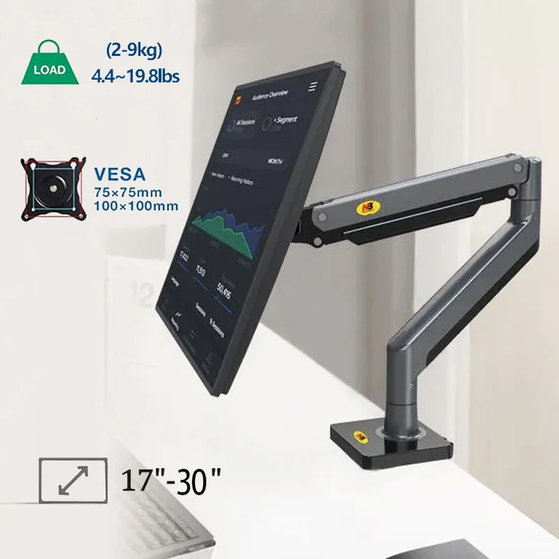 Supporto per braccio per monitor PC regolabile Staffa per monitor singolo NB F80 Fino a 30 pollici Supporto per scrivania per computer Molla a gas regolabile