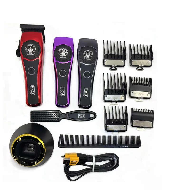 FKS Professioneller Herren-Haarschneider, 9000 U/min, mit Ladestation, drei Abdeckungen, DLC, titanbeschichtete Klingen, kabelloser Trimmer Image