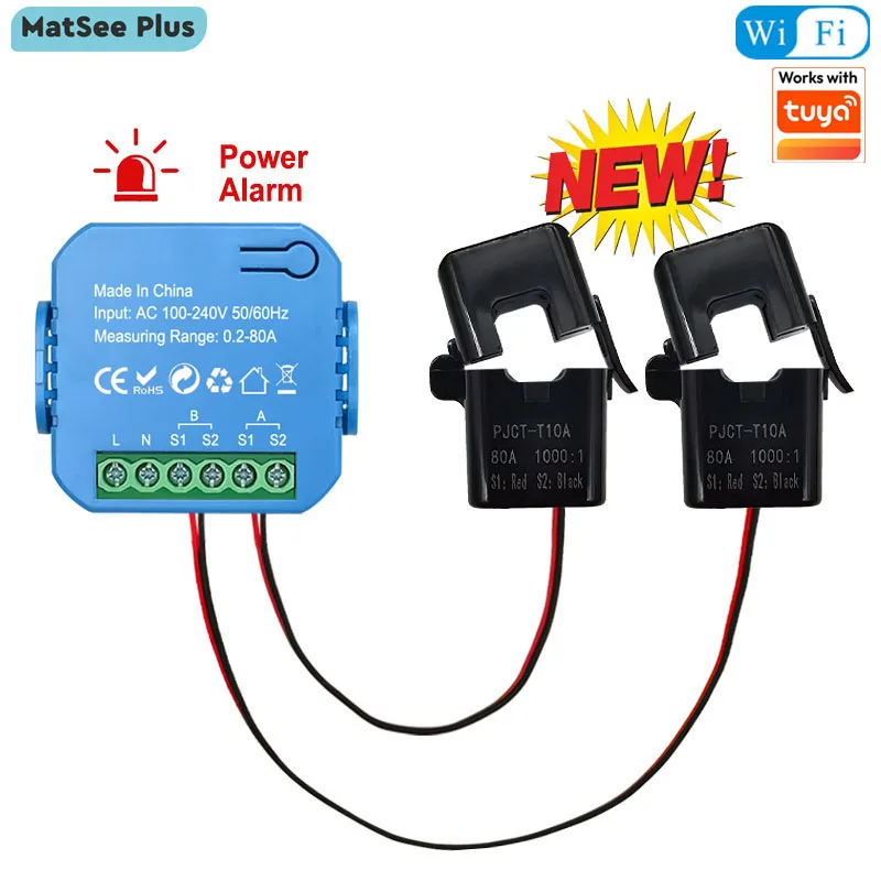 Tuya Smart Life NEUE WiFi Energie Bidirektion Clamp Meter mit Buzzer Überlast Alarm App Set Schwellenmonitor Solar Produzierte und verbrauchte Leistung AC110V/240V Image