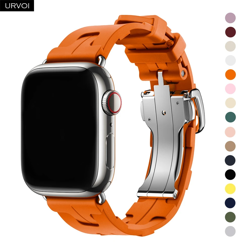 URVOI Kilim Single Tour für Apple Watch Serie 10, 9, 8, 7, 6, SE54-Motivarmband, geformtes Gummiband für iWatch-Klick-Faltschließe Image