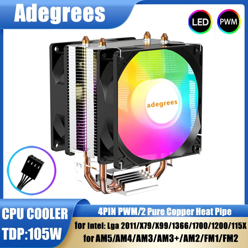Refroidisseur de processeur 90MM, 3/4 broches, PWM, ventilateur de refroidissement pour processeur Intel LGA 1150 1151 1155 1200 1700 1366 2011 AMD AM3 AM4