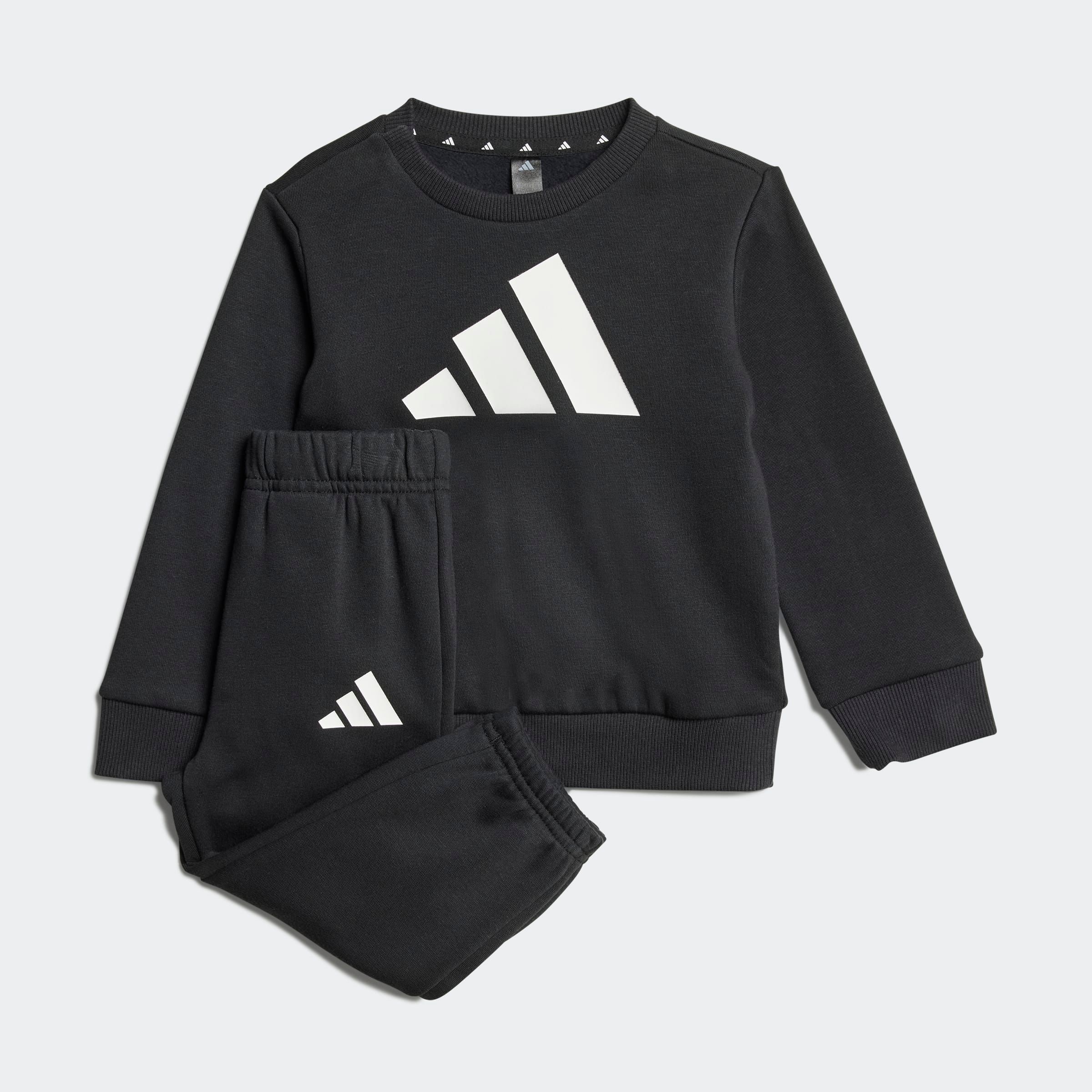 Trainingsanzug ADIDAS SPORTSWEAR "I BL FL JOG 240", Kinder, Gr. 80, schwarz-weiß (schwarz, weiß), Obermaterial: 70% Baumwolle, 30% Polyester, Sportanzüge Image