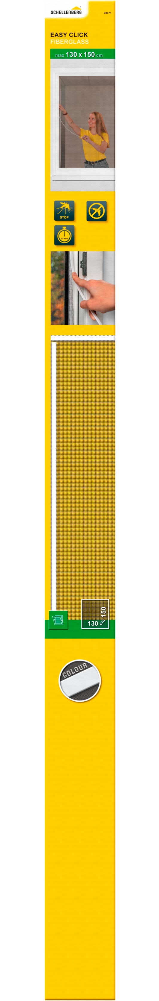 Insektenschutz-Fensterrahmen SCHELLENBERG "Easy Click mit Fiberglasgewebe ohne bohren", weiß (rahmen: weiß gewebe: grau), B:130cm H:150cm, Insektenschutzgitter, Fliegengitter zum Einklicken, 100 x 150 cm und 130 x 150 cm, weiß
