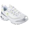 Sneaker SKECHERS "D'LITES-CHROMATIC", Damen, Gr. 42, silber (weiß, silberfarben), Lederimitat, Textil, metallic, modisch, Schuhe, Plateausneaker, Schnürschuh mit Metallic Einsätzen