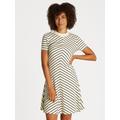A-Linien-Kleid TOMMY HILFIGER "MODERN F&F KNEE DRESS", Damen, Gr. XXXL (46), N-Gr, beige (calico, schwarz night navy), Web, Obermaterial: 100% Baumwolle, gestreift, casual, A-Linie knielang, Rundhals, Kurzarm abgesteppt, Kleider, in Knielänge