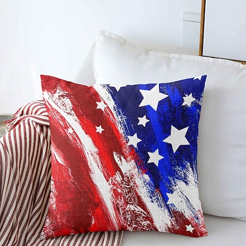 Vintage dekorative Kissenbezüge 1 Stück Unabhängigkeitstag amerikanische Flagge Nationalflagge weicher quadratischer Kissenbezug Kissenbezug für Schlafzimmer Wohnzimmer Sofa Couch Stuhl Khaki Image