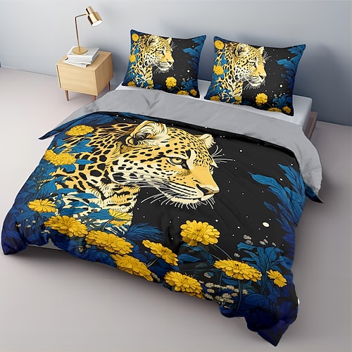 3D-Tiger-Print Bettbezug Bettwäsche-Sets Bettbezug mit 1 Bettbezug oder Bettdecke, 1 Blatt, 2 Kissenbezügen für Doppelbett/Königin/König (1 Kissenbezug für Zwilling/Einzelbett) Image