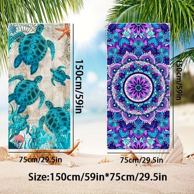 TEMU 2 Piece Set (five Turtles+purple) Microfiber Beach Towel With Mandala Pattern - Soft, Absorbent, And Quick-drying - Swimming, Camping, And Bathing Image