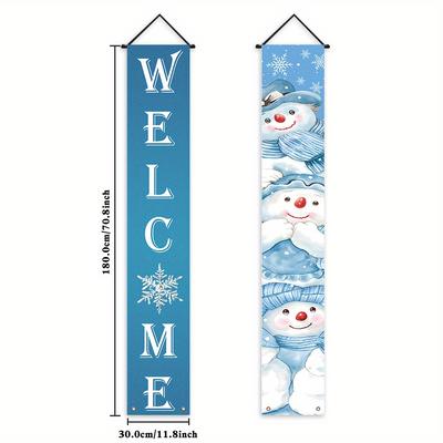 TEMU [ ] 1 Pair, Blue Christmas Snowman Couplet Banner, Polyester, Christmas New Year Party Sign, Suitable For Indoor Outdoor Porch Home Wall Decoration Image
