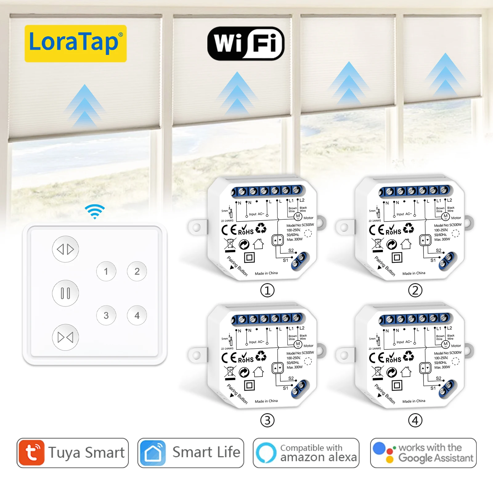 LoraTap Tuya Smart Life Rollos Schalter Relaismodul 4-Kanal-Fernbedienung Gruppensteuerung Google Assistant Alexa Image
