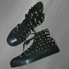 Große, komplett schwarze, genietete Hip-Hop-Punk-Show-Leinwandschuhe, handgefertigt, individuelle Männer und Frauen, Paare, bequeme Freizeitschuhe, Größe 35–46