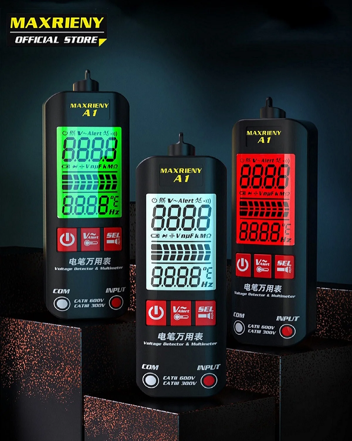 Tester di tensione A1 Multimetro digitale intelligente Rilevatore di penna per elettricista senza contatto Voltmetro Test filo sotto tensione CA Ohm Hz Misuratore NCV