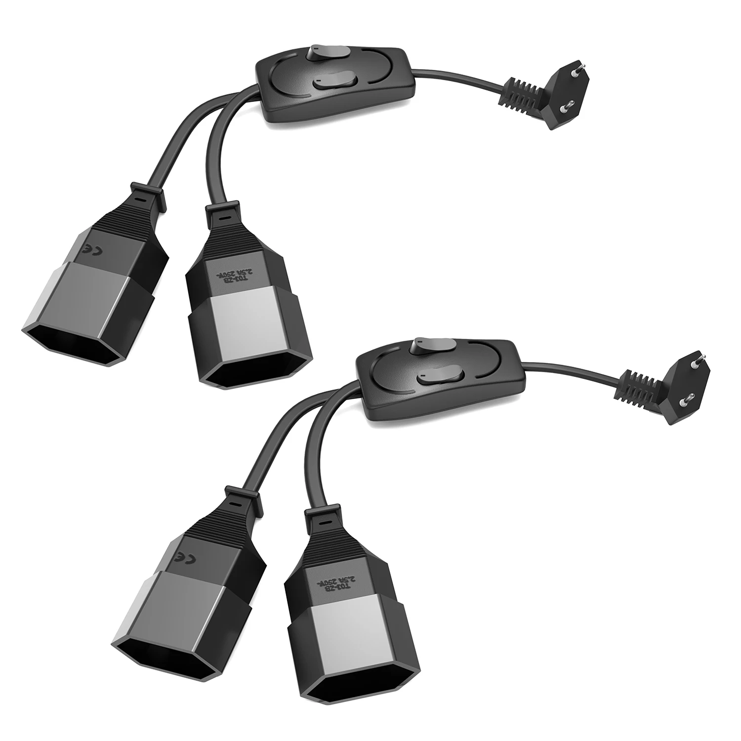 2 Stück Europea-Stecker auf Buchse, Stromverlängerungskabel mit zwei Schaltern, Euro-Stecker-Verlängerungskabel für TV-PC-Monitor Image