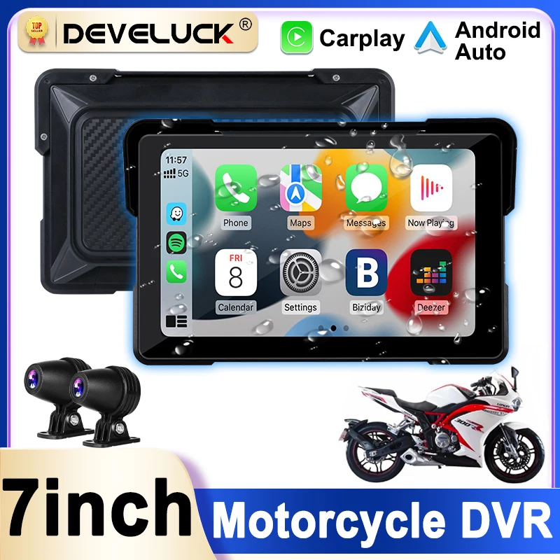 7 pouces GPS Navigation Moto sans fil Carplay Android Auto IPX7 étanche Portable écran voiture DVR Bluetooth Moto Moto