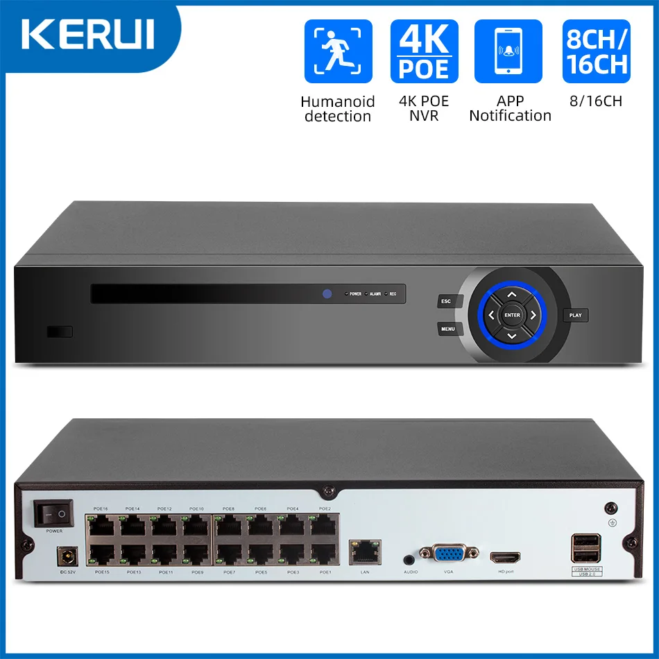 KERUI 4CH 8CH 4K POE NVR H.265 NVR HDD Video Recorder ONVIF Sicherheit CCTV Überwachung Für 4MP 6MP 8MP POE IP Kamera System Image