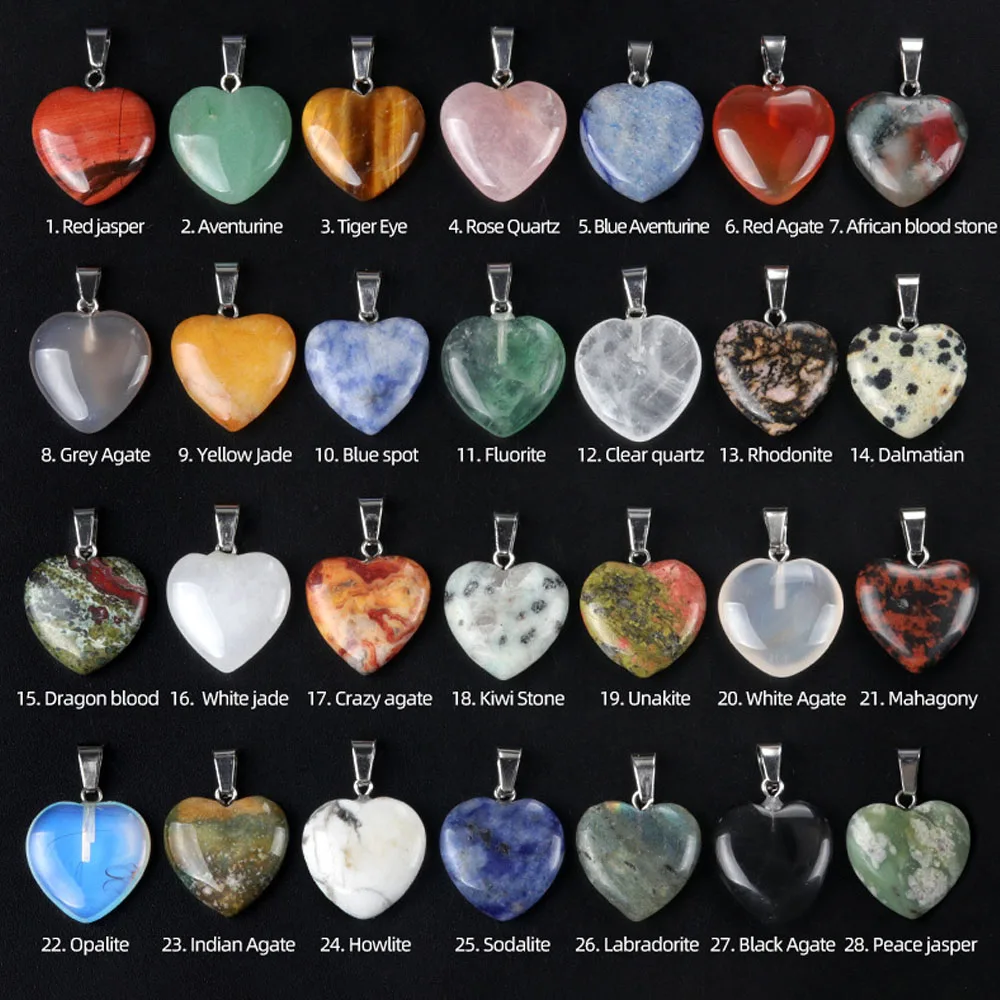 12 Stück/Packung, 16 mm, exquisiter herzförmiger Edelstein-Anhänger, natürlicher Kristall-Achat, Charms für Schmuckherstellung, DIY-Halsketten-Zubehör Image