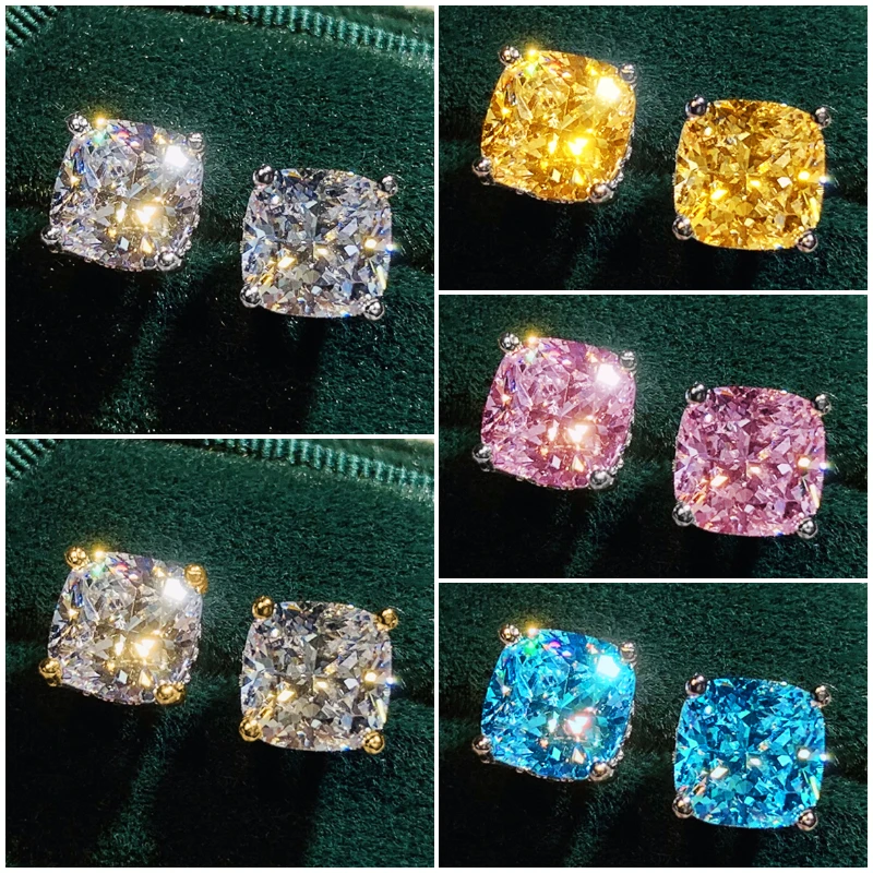 Huitan Kissen Weiß/Rosa/Gelb/Blau Zirkonia Ohrstecker für Frauen Einfache Elegante Weibliche Ohrstecker Heißer trendigen Schmuck