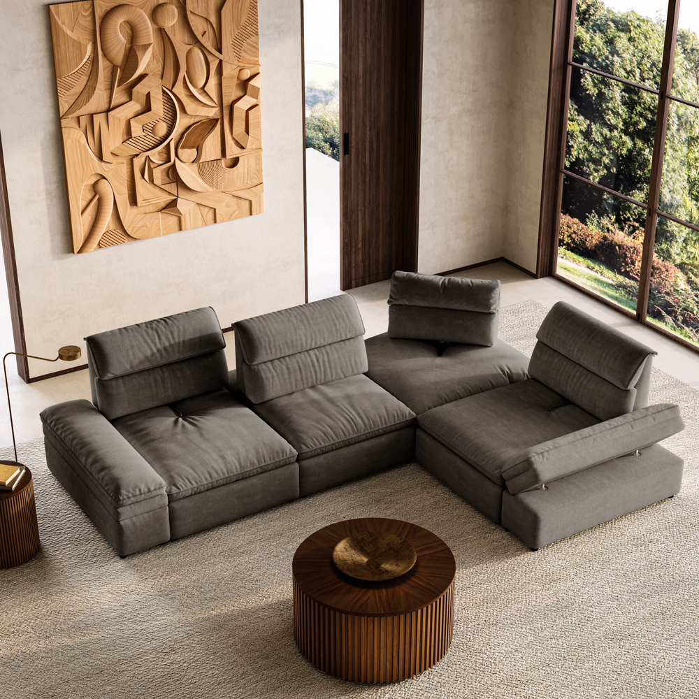 137.4+L Shaped Sectional Couch with Adjustable Backrest & Armrests, 23.62- 35.43Seating Depth, Cozy Couch for Living Room, Segmented Backrest, Anti-scratch and Water-proof Fabric, Gray