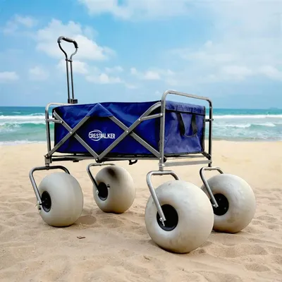 Beach Cart with 13" Balloon Wheels, Collapsible Beach Wagon with Big Wheels for Sand, Pump Included