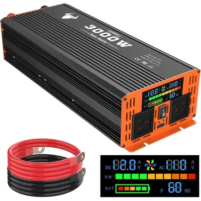 3000 Watt Power Inverter, Car/Outdoor LED Display, Dual AC Outlets,Cables Included, RV,Truck