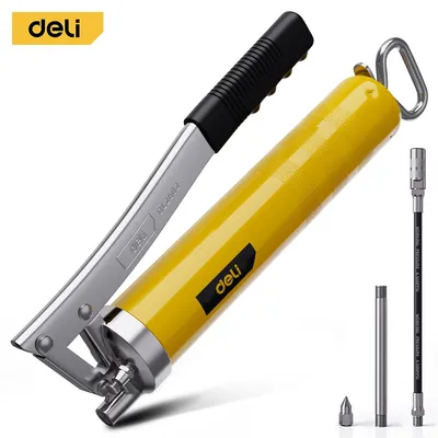 Deli Yellow 400cc Grease Gun, 4500 PSI Heavy Duty Pistol Grip Grease Gun Set with 14 oz Load