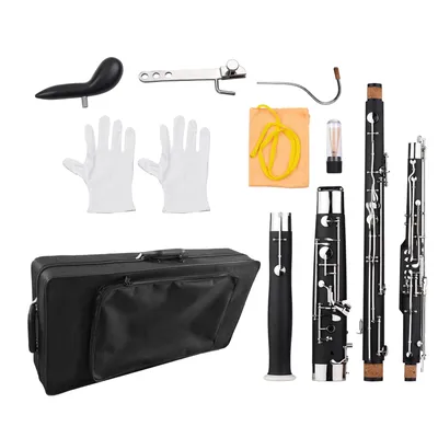 Muslady Professional C Key Bassoon Woodwind Instrument Wood Body Nickel-Plated Key with Reed Gloves