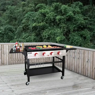 GB4000 36-inch 4-Burner Flat Top Propane Gas Grill Griddle, for BBQ, Camping, Red