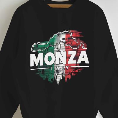 TEMU Monza Italy Racing Circuit Graphic Crew Neck Sweatshirt, Casual Polyester Knit Fabric Pullover, With Geometric Pattern, For Women, Fall/winter Collection Image