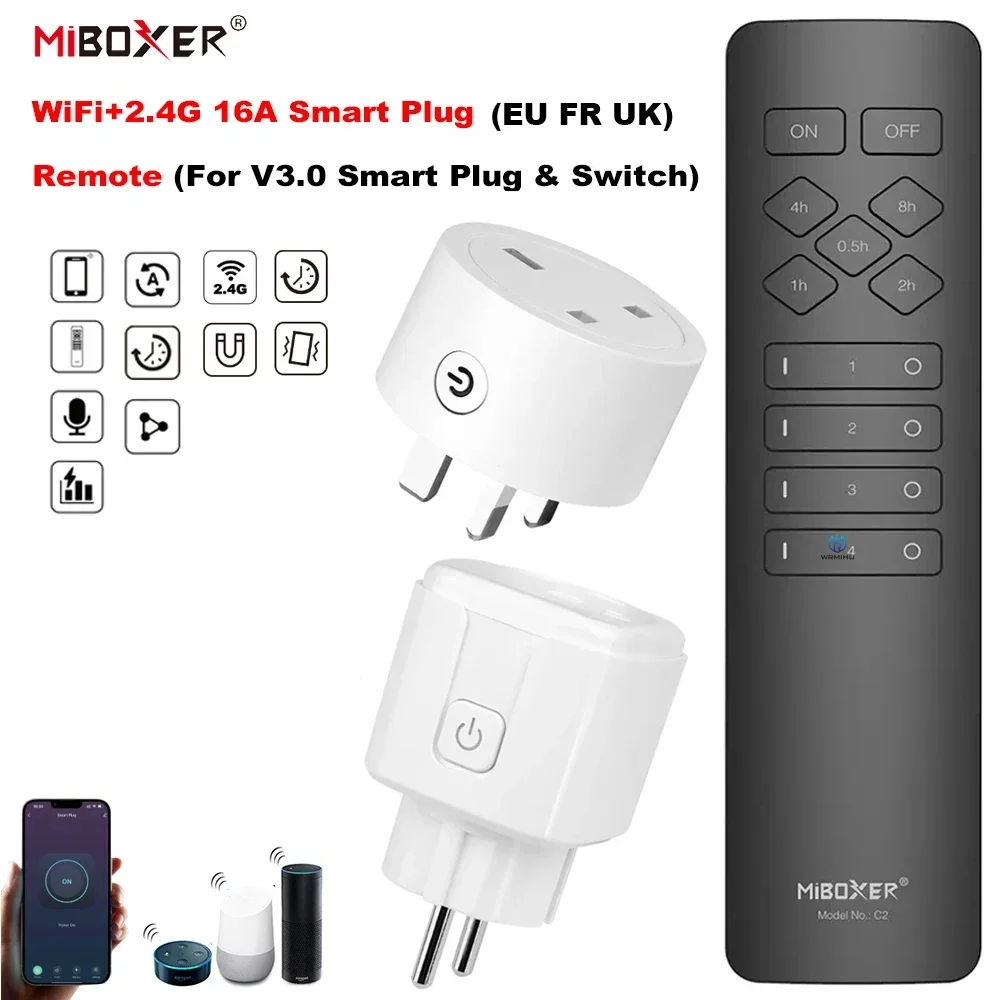 Miboxer C2 Fernbedienung 2,4G 16A WiFi Smart Steckdose Stecker EU FR UK Tuya Smart Leben APP Stromverbrauch Statistik RF Wireless Dimmer Image