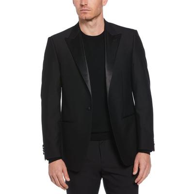 Slim Fit Peak Lapel Satin Sport Coat - Black - Perry Ellis Jackets