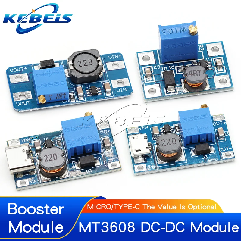 MT3608 DC-DC Einstellbares Boost-Modul 2A Aufwärtswandlerplatte Step-Up-Modul TYPE-C MICRO USB 2V-24V zu 5V 9V 12V 28V Image