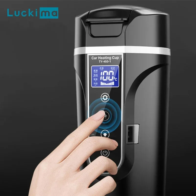Intelligente Auto Hause Elektrische Wasserkocher Thermos Flasche Tee Milch Temperatur Einstellbar 12V 24V 220V Reisen Wasser Heizung tasse Image