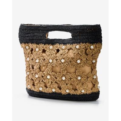 Boston Proper - Black/Natural - Pearl Floral Raffia Bag