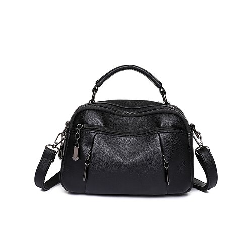 Umhängetasche aus Kunstleder für Damen, kleine lässige Handtasche mit mehreren Reißverschlussfächern, stylische Schultertasche für Reisen und Shopping, Farbe Weinrot, Schwarz, Weiß