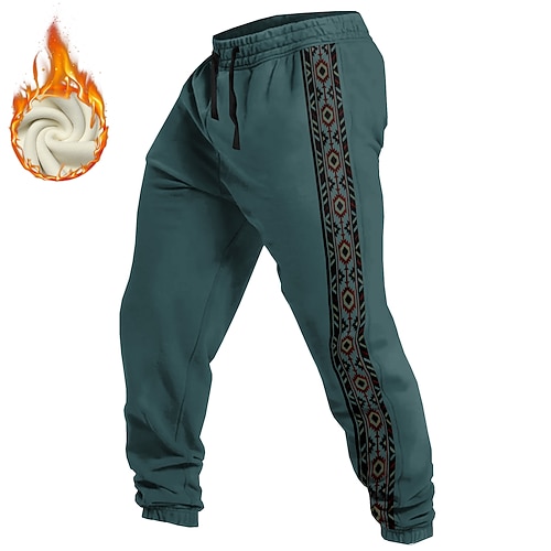 Herren aztekisch Ethnisch Jogginghose Hose Fleece-Jogginghose Kordelzug Elastischer Bund Vintage Lässig Outdoor Ferien Streetwear Warm Mit Fleecefutter Thermik Winter 3D-Druck Hellgrau Schwarz Wein Image