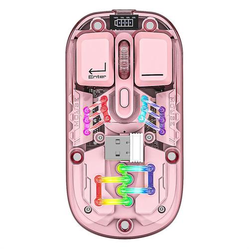 Transparent Dual-Mode Mice BT5.0 2.4G One-Button Switching Type-C 400mAh Rechargeable Mouse Three-Level Movement Speed Adjustable RGB Lights Magnetic PC Cover Custom Drivers