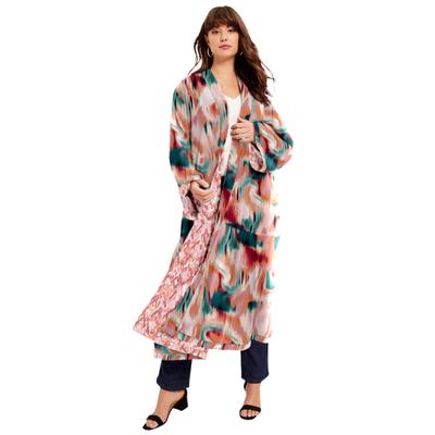 Plus Size Women's Reversible Printed Duster by June+Vie in Geo Texture (Size 26/28)