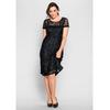 Spitzenkleid SHEEGO "Große Größen", Damen, Gr. 40, Normalgrößen, schwarz, Obermaterial: 100% Polyamid;Futter: 100% Polyester, unifarben, elegant, figurumspielend knieumspielend, Rundhals, Kurzarm, Kleider Partykleid, in leicht ausgestellter Passform