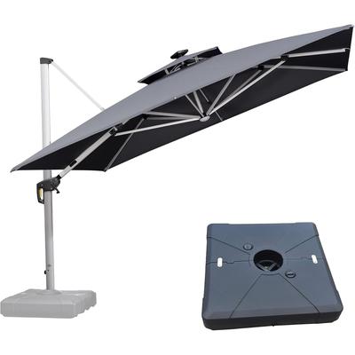 PURPLE LEAF 11 ft Double Top Solar Powered LED Square Patio Cantilever Umbrella with Base