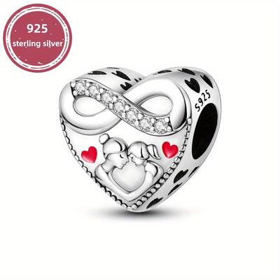TEMU 925 Sterling Silver Mother And Daughter And String Pendant Beads Charms Fit Bracelets Necklace Women Gift Image